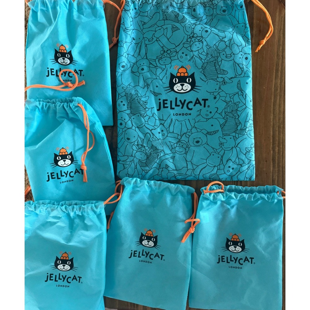 Jellycat London Drawstring Pouches Blue‎ Cute Animal Print Set of 6